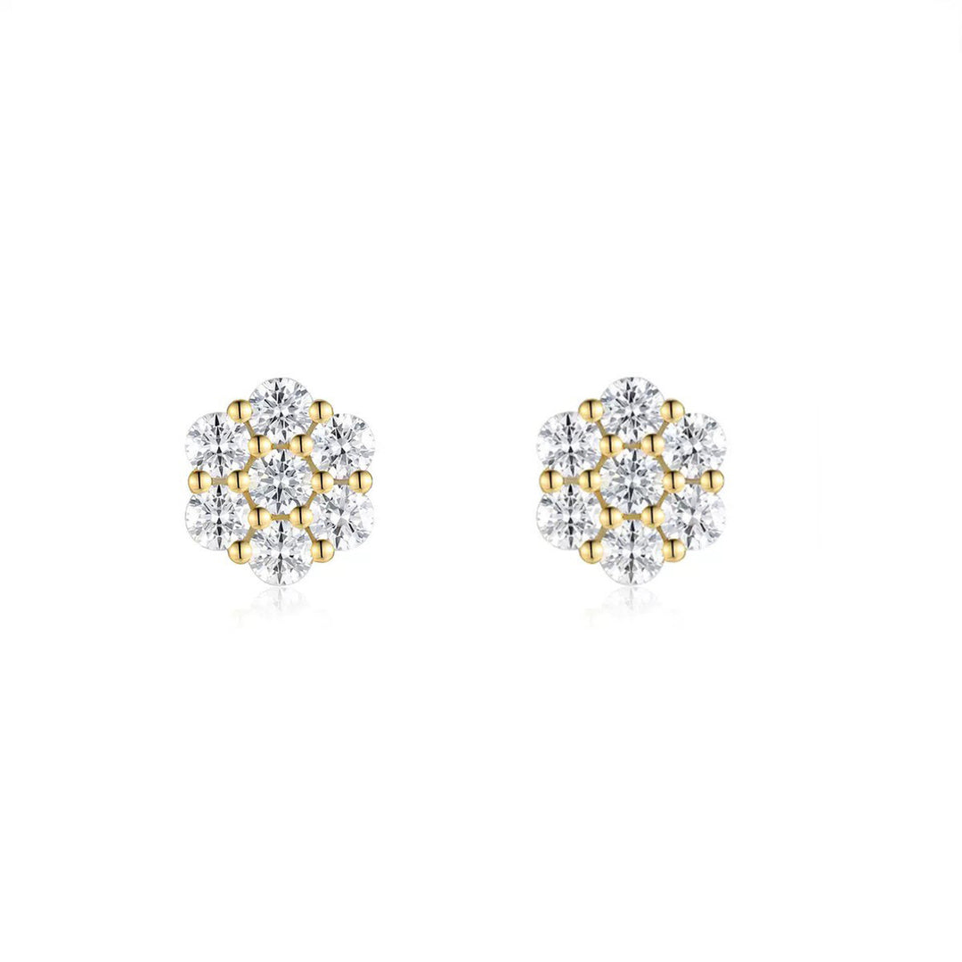 Minimalist Flower Cluster Diamond Stud Earrings S925 Sterling Silver Post Jewelry