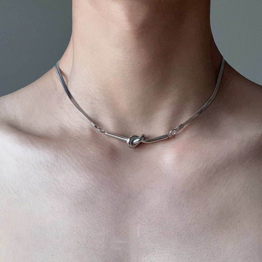 Minimalist Metal Knot Choker Necklace