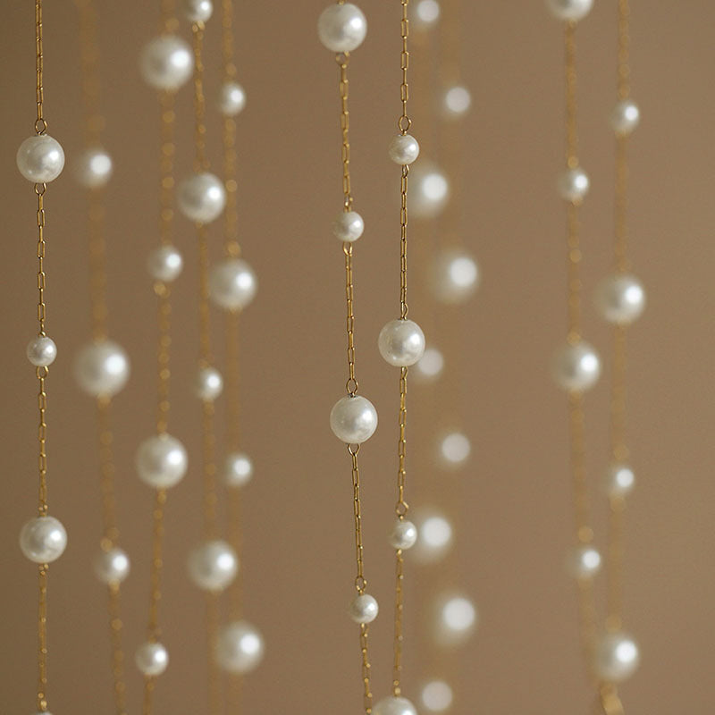 Double Layer Floating Pearl Choker Necklace S925 Sterling Silver