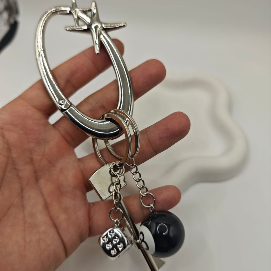 Star Dice 8 Ball Carabiner Keychain Multi Charm Key Holder