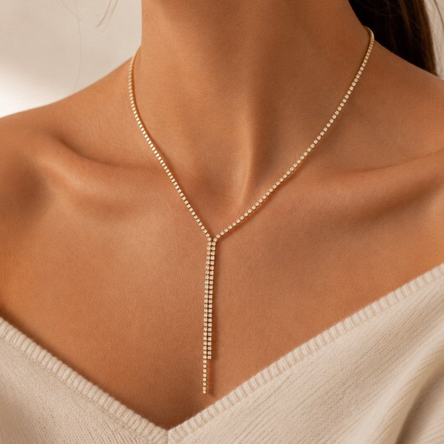 Sparkling Rhinestone Y-Shaped Layered Necklace