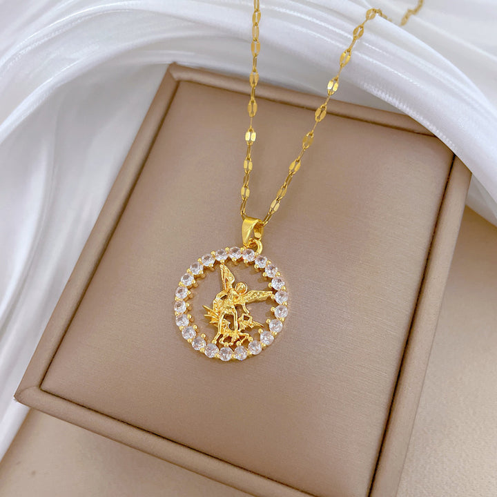Religious Protection Jewelry Saint Michael Diamond Halo Pendant Necklace