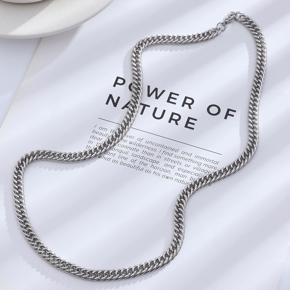 Titanium Steel Cuban Link Chain Necklace - Single Color Minimalist Hip-Hop Style for Men & Women