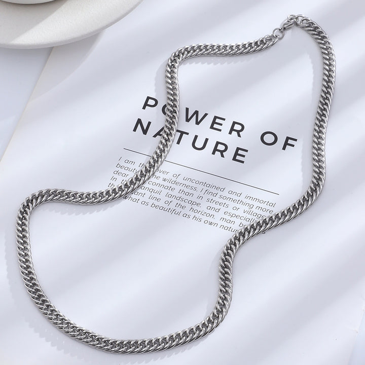 Titanium Steel Cuban Link Chain Necklace - Single Color Minimalist Hip-Hop Style for Men & Women