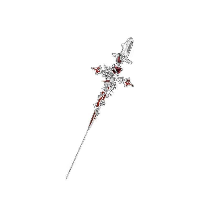 Gothic Cross Sword Threader Earring S925 Sterling Silver Piercing Jewelry