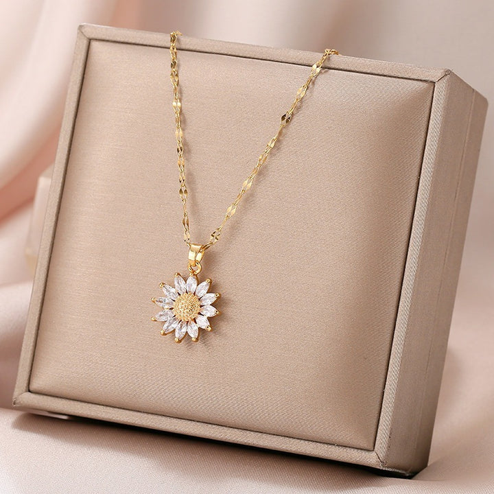 Sunflower Diamond Pendant Necklace 925 Sterling Silver Minimalist Floral Jewelry