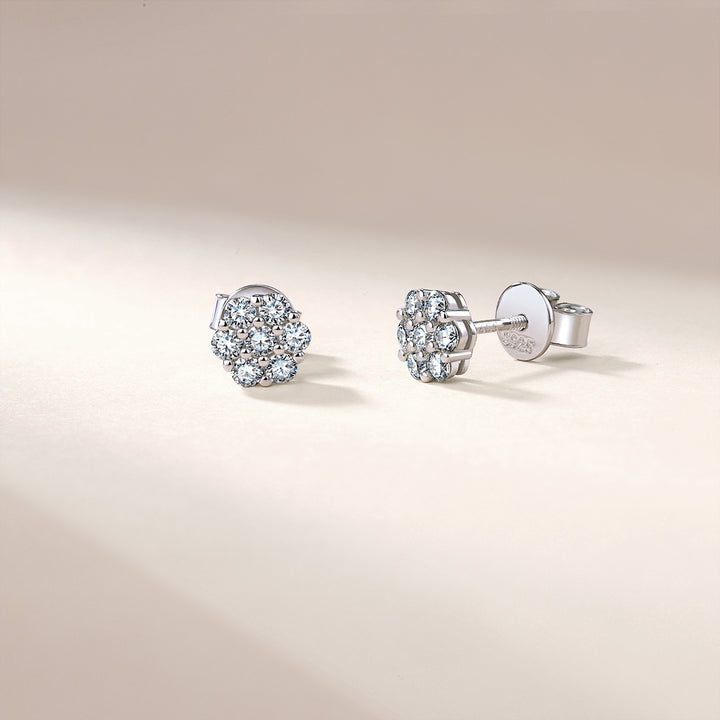 Sparkling Cluster Diamond Stud Earrings with 925 Sterling Silver