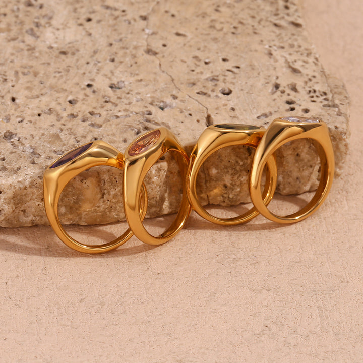 Vintage Minimal Gold Marquise Gemstone Ring Set