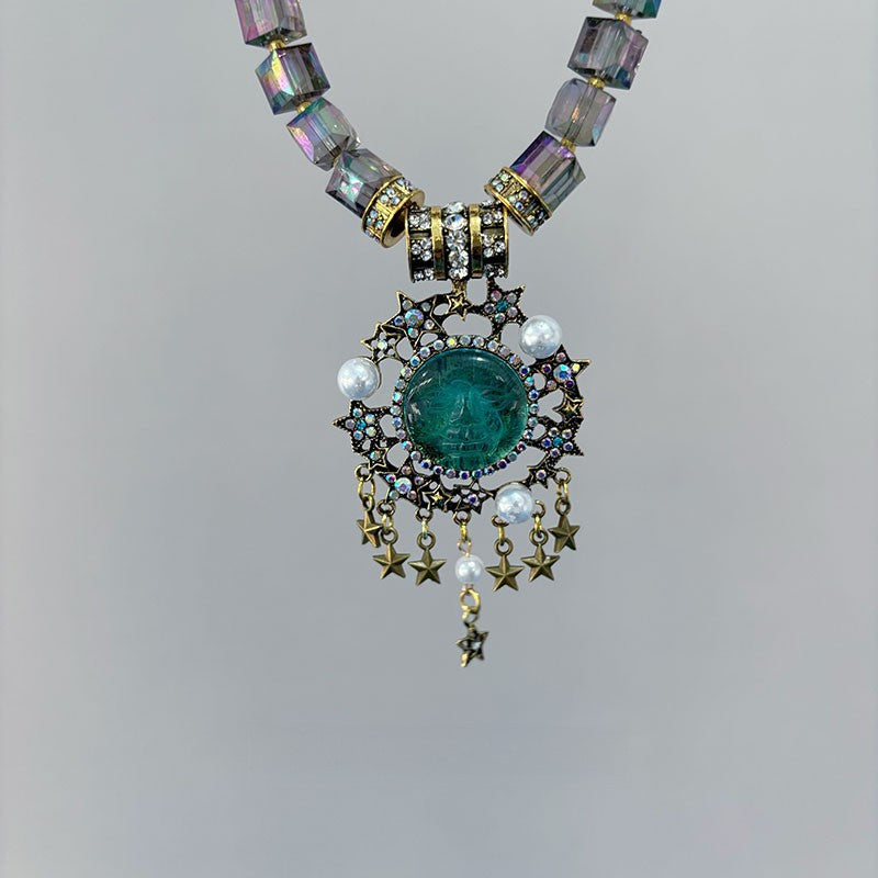 Vintage Baroque Multi-Layer Crystal & Pearl Pendant Necklace
