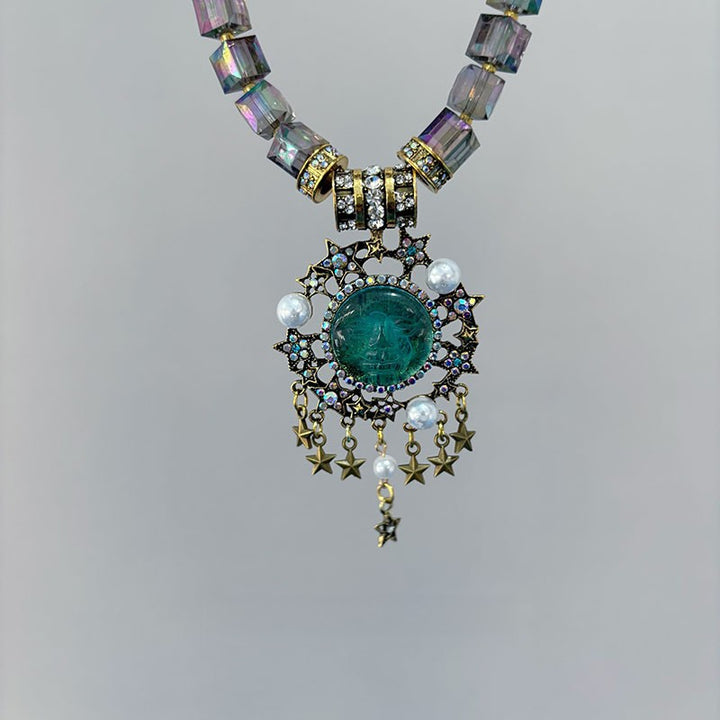 Vintage Baroque Multi-Layer Crystal & Pearl Pendant Necklace