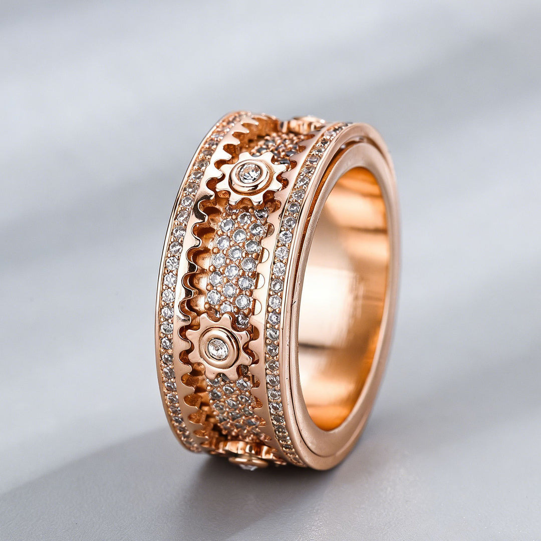 Rotatable Gear Diamond Ring Mechanical Fidget Anxiety Relief Band for Men Women