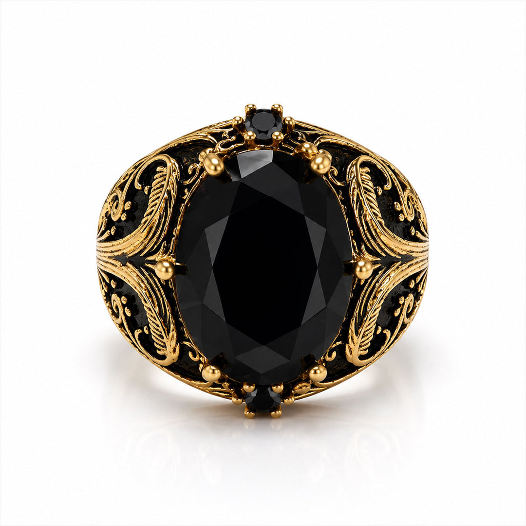 Hip Hop Luxury Jewelry Vintage Black Gem Rose Ring