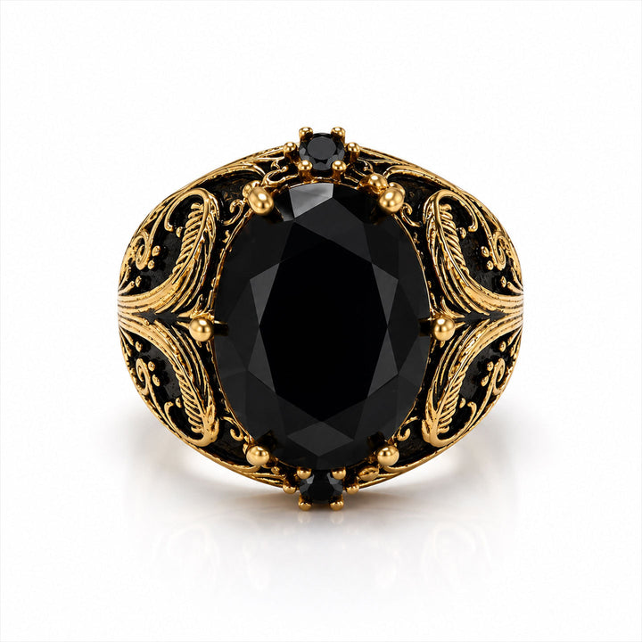 Hip Hop Luxury Jewelry Vintage Black Gem Rose Ring
