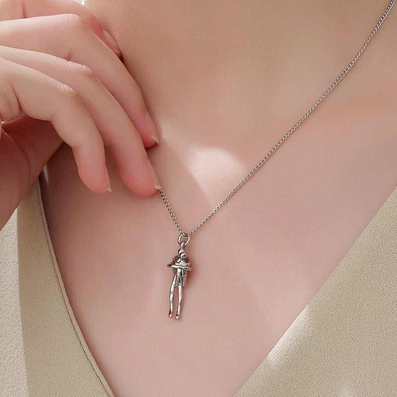 Kids Hugging Pendant Necklace Minimalist Two-Tone Design  Memorial Jewelry