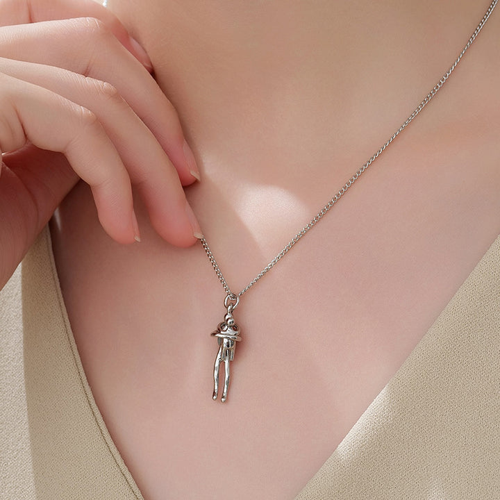 Kids Hugging Pendant Necklace Minimalist Two-Tone Design  Memorial Jewelry