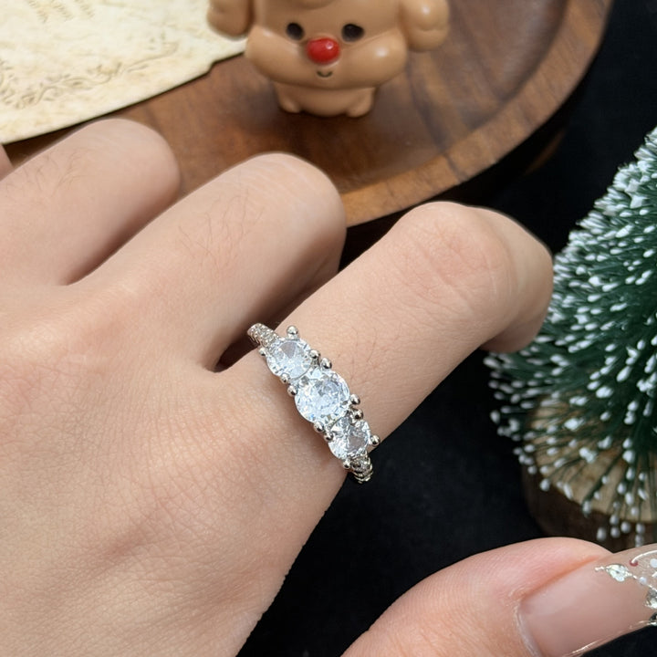 Three Stone Adjustable Ring 14K Gold Diamond Promise Band