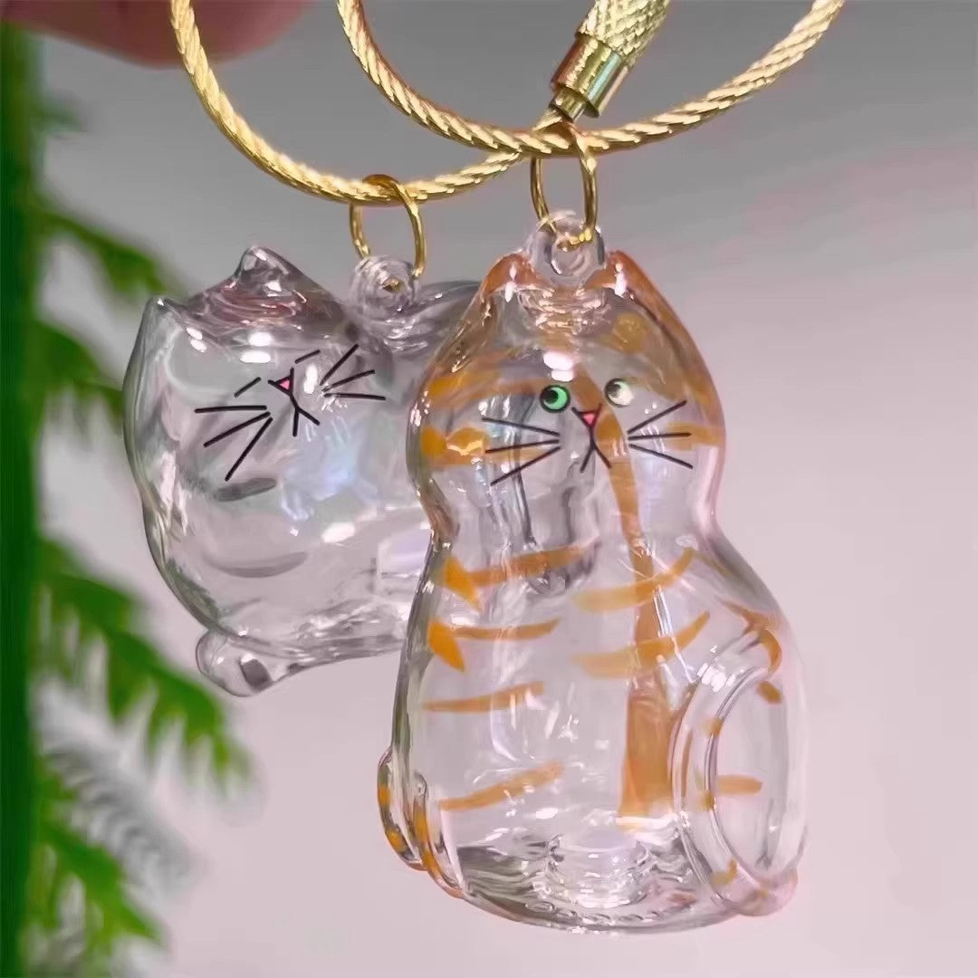 Cute Transparent Cat Keychain Cartoon Kitty Bag Charm Pendant