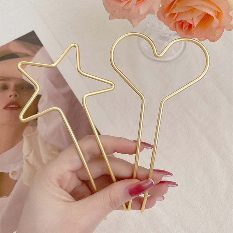 Minimalist S925 Sterling Silver Heart & Star Hair Pins U-Shaped Bun Hair Sticks for Women