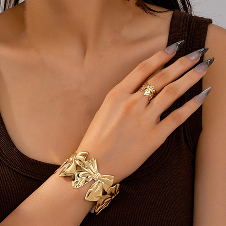Bow Link Open Cuff Bracelet & Ring