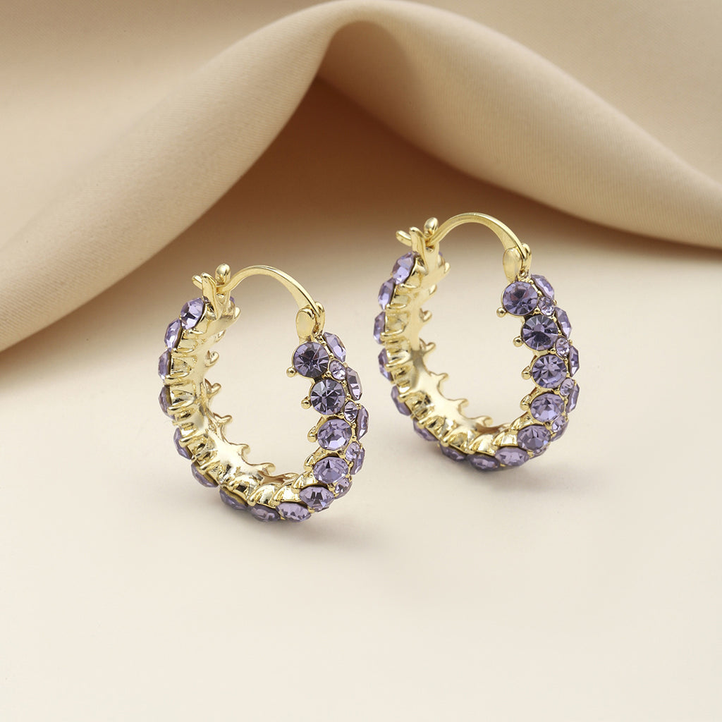Vintage Gold Hoop Earrings with Purple Crystals