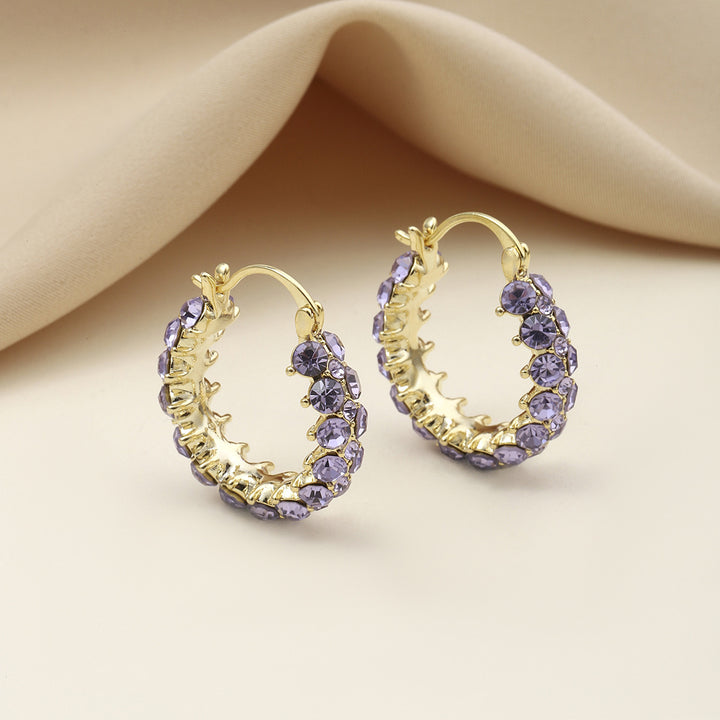 Vintage Gold Hoop Earrings with Purple Crystals