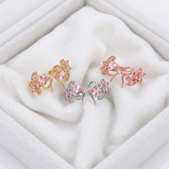 Bow & Floral Gemstone Open Ring