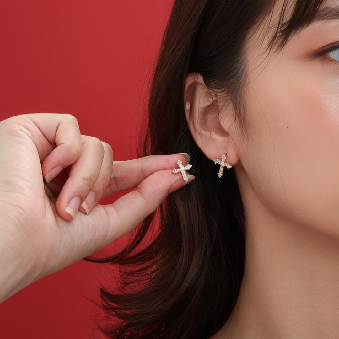 Diamond Cross Stud Earrings