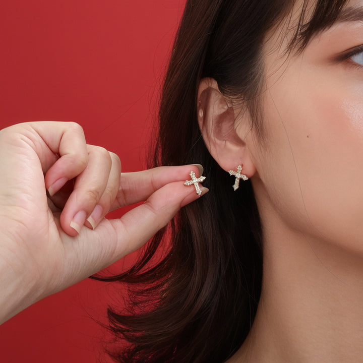 Diamond Cross Stud Earrings