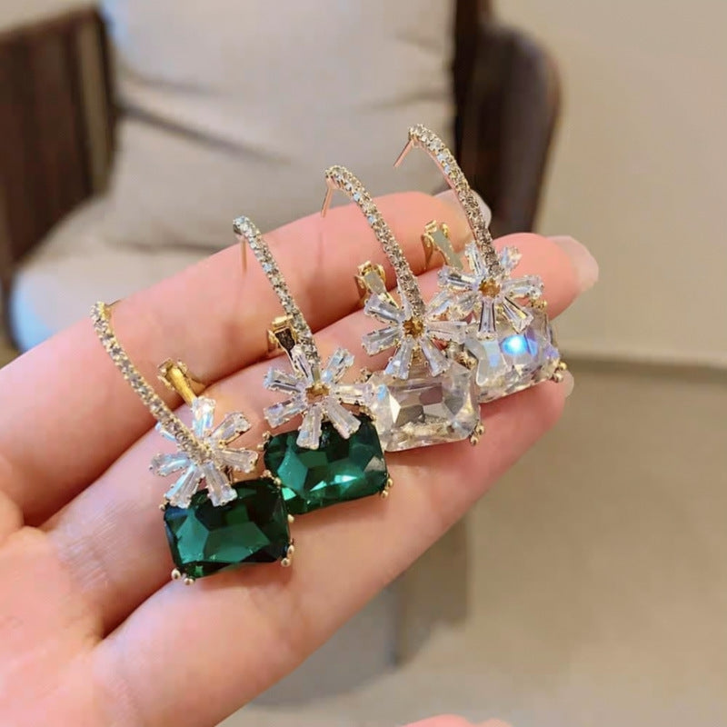 Minimalist Crystal Flower Drop Earrings