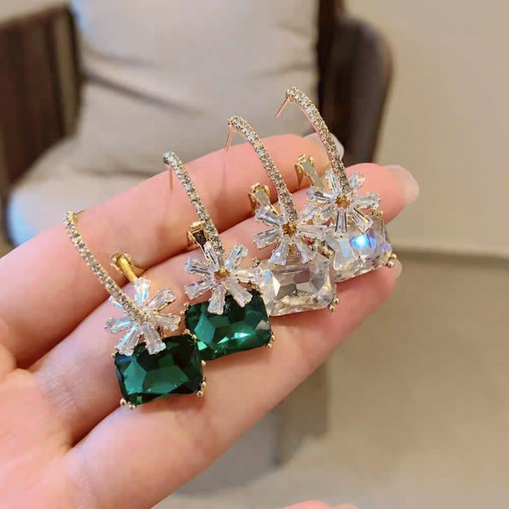 Minimalist Crystal Flower Drop Earrings