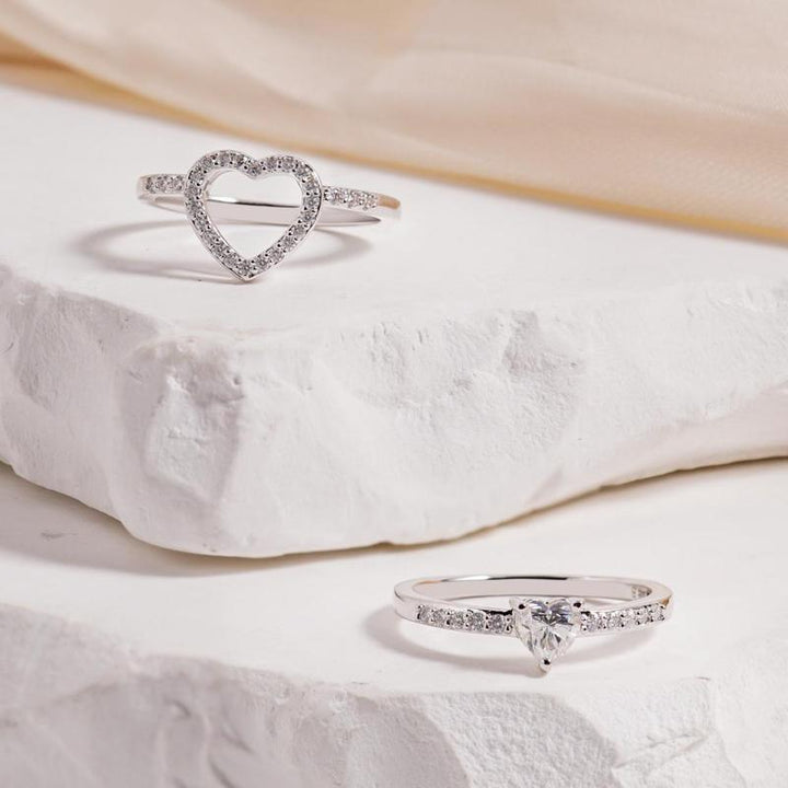 Romantic Minimalist New Stackable StyleHeart-Shaped Diamond Ring Set Sterling Silver Creative Romantic Gift