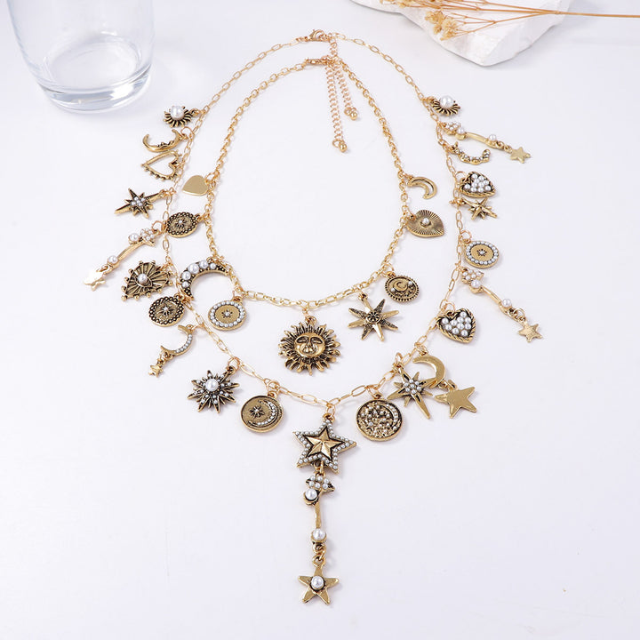 Minimalist Celestial Multi-Layer Charm Necklace