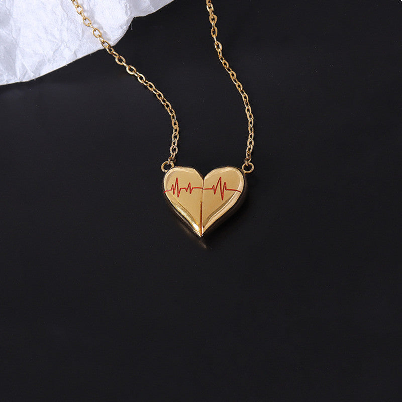 Heartbeat Split Heart Couple Necklaces, Magnetic Matching Pendant Set