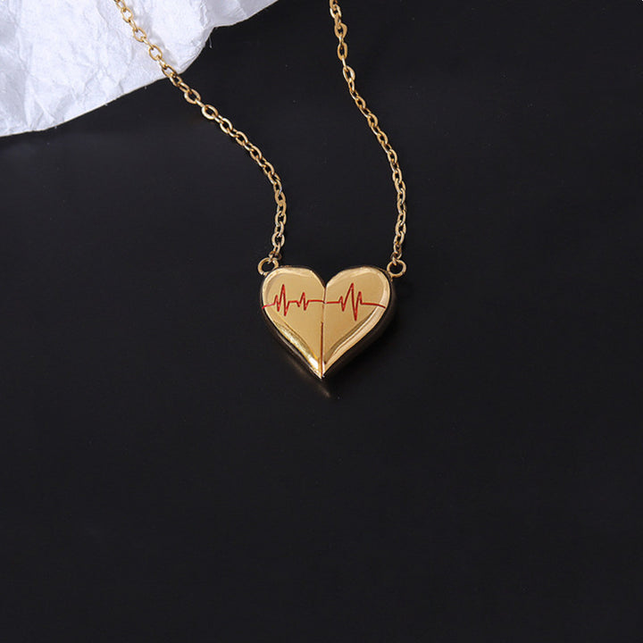 Heartbeat Split Heart Couple Necklaces, Magnetic Matching Pendant Set