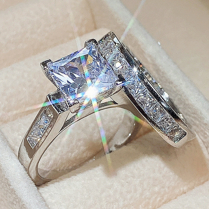 S925 Sterling Silver Princess Cut Diamond Two Piece Bridal Ring Set For Women