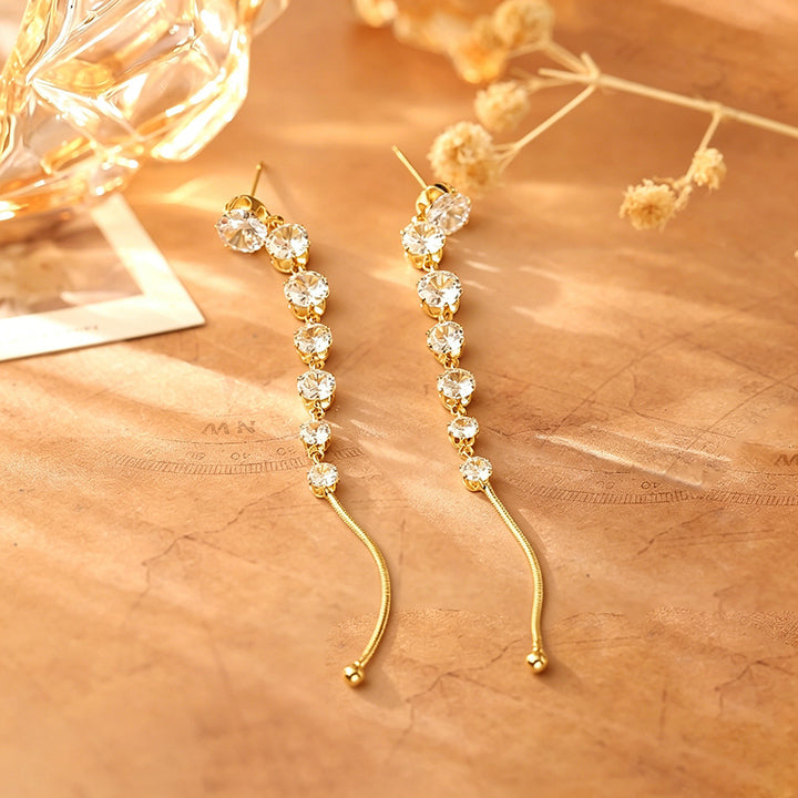 Graduated Diamond Drop Earrings with 925 Sterling Silver