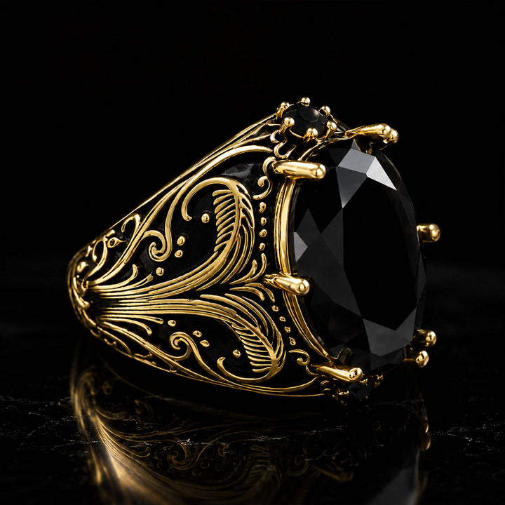Hip Hop Luxury Jewelry Vintage Black Gem Rose Ring