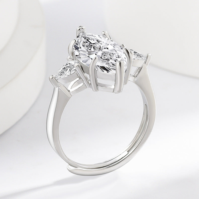 Marquise Cut Three-Stone Diamond Ring with 925 Sterling Silver