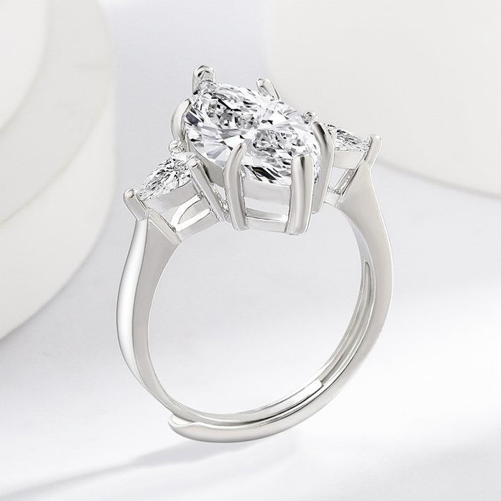 Marquise Cut Three-Stone Diamond Ring with 925 Sterling Silver