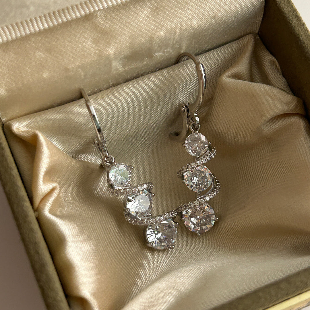 French Luxury Sparkling Spiral Drop Earrings | Minimalist Elegant Dangle Earrings for Women