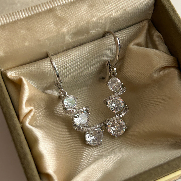 French Luxury Sparkling Spiral Drop Earrings | Minimalist Elegant Dangle Earrings for Women