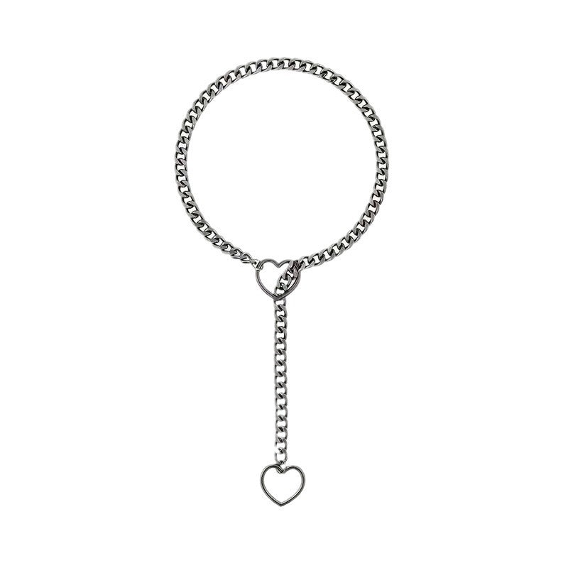 Double Heart Lariat Choker Necklace Cuban Chain Y-Shaped Jewelry for Women