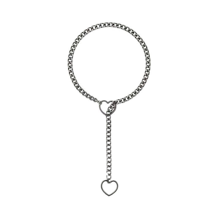 Double Heart Lariat Choker Necklace Cuban Chain Y-Shaped Jewelry for Women