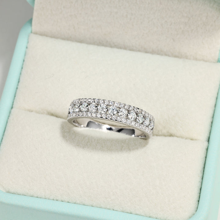 Double Row Pave Diamond Band Ring S925 Silver