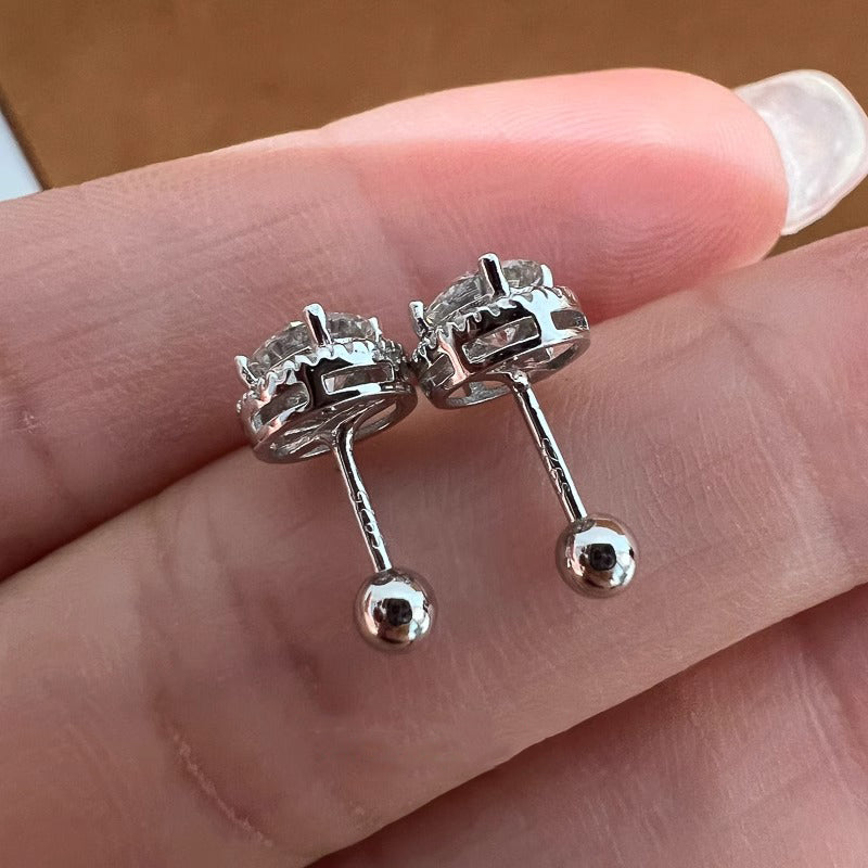 Minimalist Halo Diamond Stud Earrings S925 Silver