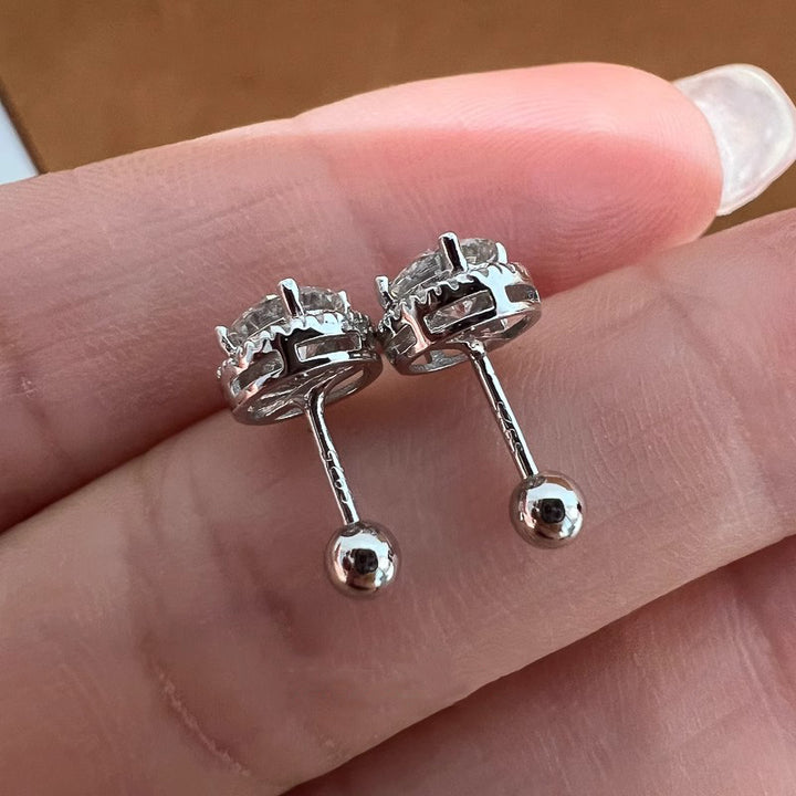 Minimalist Halo Diamond Stud Earrings S925 Silver