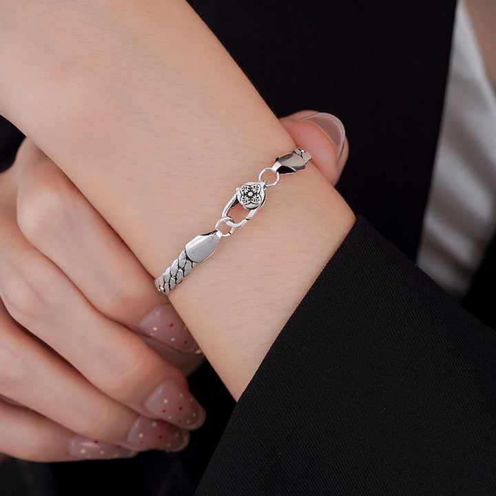 Sterling Silver Cuban Link Bracelet, Minimalist Flat Snake Chain Bracelet