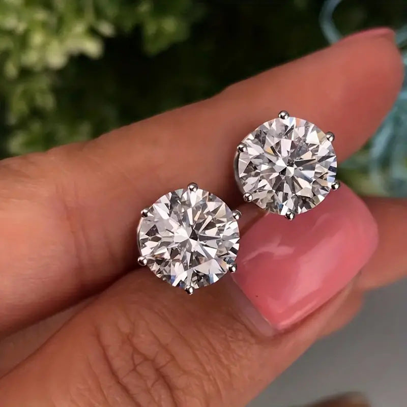 Minimalist Round-Cut Diamond Stud Earrings S925 Sterling Silver