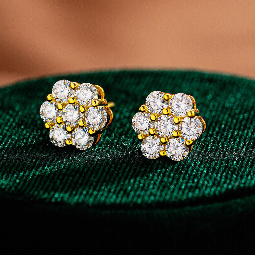Minimalist Flower Cluster Diamond Stud Earrings S925 Sterling Silver Post Jewelry