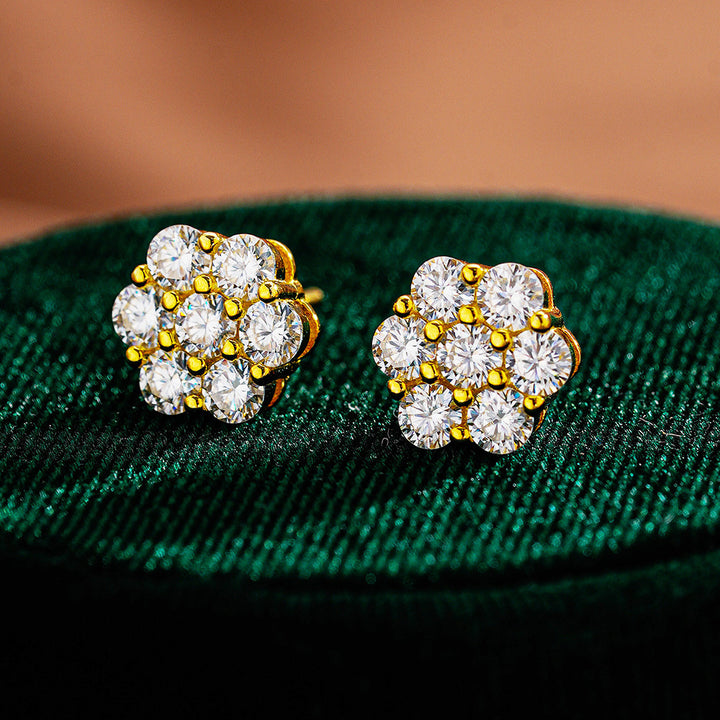 Minimalist Flower Cluster Diamond Stud Earrings S925 Sterling Silver Post Jewelry